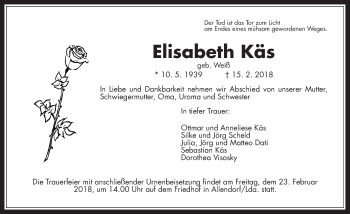 Traueranzeige von Elisabeth Käs von Giessener Allgemeine, Alsfelder Allgemeine