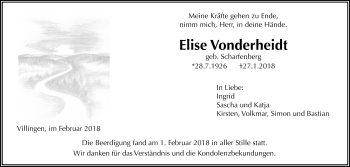 Traueranzeige von Elise Vonderheidt von Licher Wochenblatt, Licher Wochenblatt, Licher Wochenblatt