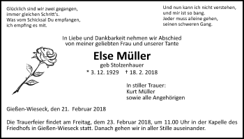 Traueranzeige von Else Müller von Giessener Allgemeine, Alsfelder Allgemeine