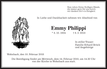 Traueranzeige von Emmy Philippi von Wetterauer Zeitung, Wetterauer Zeitung