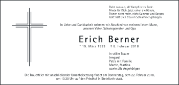 Traueranzeige von Erich Berner von Wetterauer Zeitung, Wetterauer Zeitung