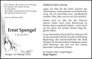 Traueranzeige von Ernst Spengel von Licher Wochenblatt, Licher Wochenblatt, Licher Wochenblatt