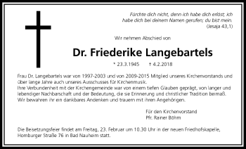 Traueranzeige von Friederike Langebartels von Wetterauer Zeitung, Wetterauer Zeitung