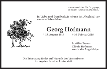 Traueranzeige von Georg Hofmann von Wetterauer Zeitung, Wetterauer Zeitung
