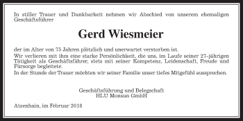 Traueranzeige von Gerd Wiesmeier von Giessener Allgemeine, Alsfelder Allgemeine