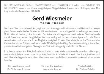 Traueranzeige von Gerd Wiesmeier von Giessener Allgemeine, Alsfelder Allgemeine
