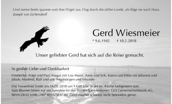 Traueranzeige von Gerd Wiesmeier von Giessener Allgemeine, Alsfelder Allgemeine