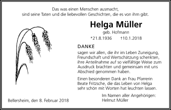 Traueranzeige von Helga Müller von Licher Wochenblatt, Licher Wochenblatt, Licher Wochenblatt