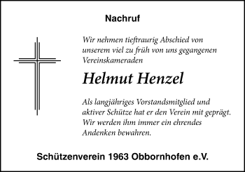 Traueranzeige von Helmut Henzel von Licher Wochenblatt, Licher Wochenblatt, Licher Wochenblatt