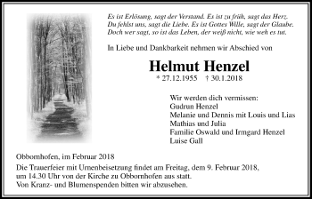 Traueranzeige von Helmut Henzel von Licher Wochenblatt, Licher Wochenblatt, Licher Wochenblatt