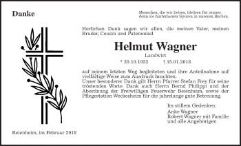 Traueranzeige von Helmut Wagner von Wetterauer Zeitung, Wetterauer Zeitung