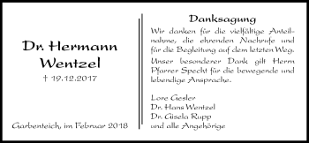 Traueranzeige von Hermann Wentzel von Licher Wochenblatt, Licher Wochenblatt, Licher Wochenblatt
