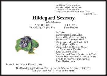 Traueranzeige von Hildegard Sczesny von Giessener Allgemeine, Alsfelder Allgemeine