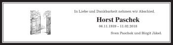 Traueranzeige von Horst Paschek von Wetterauer Zeitung, Wetterauer Zeitung
