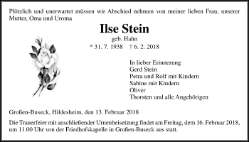 Traueranzeige von Ilse Stein von Giessener Allgemeine, Alsfelder Allgemeine