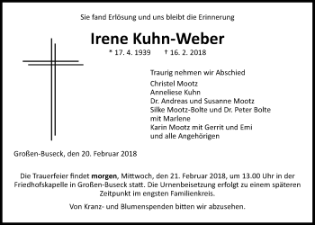 Traueranzeige von Irene Kuhn-Weber von Giessener Allgemeine, Alsfelder Allgemeine