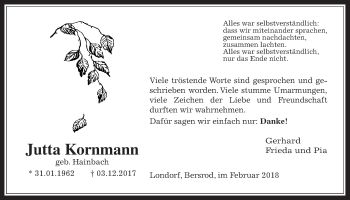 Traueranzeige von Jutta Kornmann von Giessener Allgemeine, Alsfelder Allgemeine