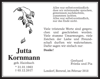 Traueranzeige von Jutta Kornmann von Reiskirchener Anzeiger, Rabenauer Zeitung