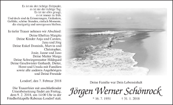 Traueranzeige von Jörgen Werner Schönrock von Giessener Allgemeine, Alsfelder Allgemeine