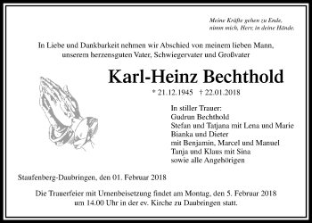 Traueranzeige von Karl-Heinz Bechthold von Giessener Allgemeine, Alsfelder Allgemeine