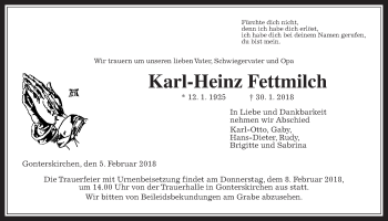 Traueranzeige von Karl-Heinz Fettmilch von Giessener Allgemeine, Alsfelder Allgemeine