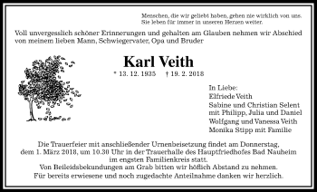 Traueranzeige von Karl Veith von Wetterauer Zeitung, Wetterauer Zeitung