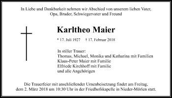 Traueranzeige von Karltheo Maier von Wetterauer Zeitung, Wetterauer Zeitung