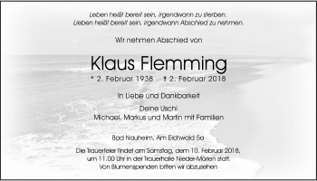 Traueranzeige von Klaus Flemming von Wetterauer Zeitung, Wetterauer Zeitung