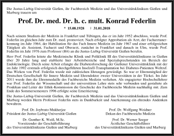 Traueranzeige von Konrad Federlin von Giessener Allgemeine, Alsfelder Allgemeine