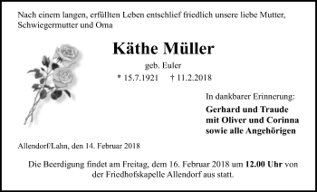 Traueranzeige von Käthe Müller von Giessener Allgemeine, Alsfelder Allgemeine