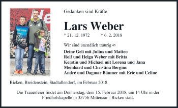 Traueranzeige von Lars Weber von Giessener Allgemeine, Alsfelder Allgemeine
