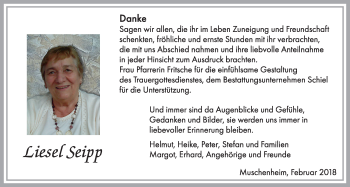 Traueranzeige von Liesel Seipp von Licher Wochenblatt, Licher Wochenblatt, Licher Wochenblatt