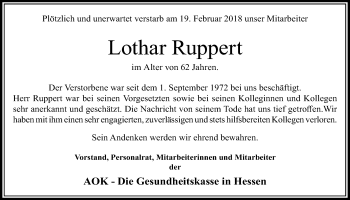 Traueranzeige von Lothar Ruppert von Wetterauer Zeitung, Wetterauer Zeitung