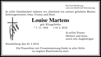 Traueranzeige von Louise Martens von Giessener Allgemeine, Alsfelder Allgemeine