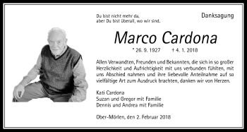 Traueranzeige von Marco Cardona von Wetterauer Zeitung, Wetterauer Zeitung