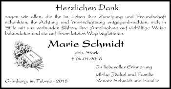 Traueranzeige von Marie Schmidt von Giessener Allgemeine, Alsfelder Allgemeine
