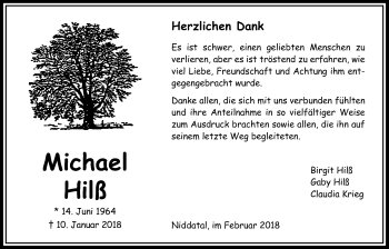 Traueranzeige von Michael Hilß von Wetterauer Zeitung, Wetterauer Zeitung