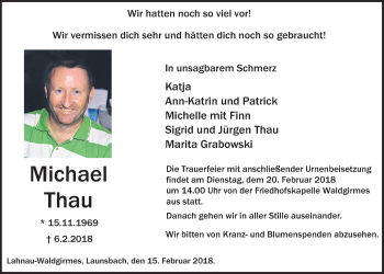 Traueranzeige von Michael Thau von Giessener Allgemeine, Alsfelder Allgemeine