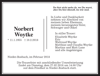Traueranzeige von Norbert Woytke von Wetterauer Zeitung, Wetterauer Zeitung