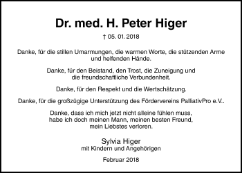 Traueranzeige von Peter Higer von Giessener Allgemeine, Alsfelder Allgemeine