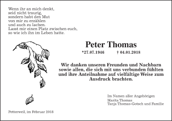 Traueranzeige von Peter Thomas von Wetterauer Zeitung, Wetterauer Zeitung