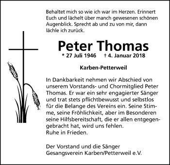 Traueranzeige von Peter Thomas von Wetterauer Zeitung