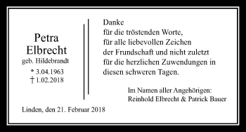 Traueranzeige von Petra Elbrecht von Giessener Allgemeine, Alsfelder Allgemeine