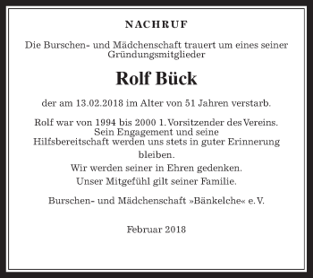 Traueranzeige von Rolf Bück von Alsfelder Allgemeine
