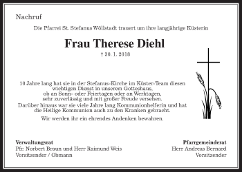 Traueranzeige von Therese Diel von Wetterauer Zeitung, Wetterauer Zeitung