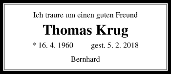 Traueranzeige von Thomas Krug von Giessener Allgemeine, Alsfelder Allgemeine