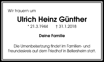 Traueranzeige von Ulrich Heinz Günther von Licher Wochenblatt, Licher Wochenblatt, Licher Wochenblatt
