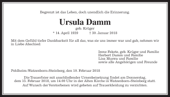 Traueranzeige von Ursula Damm von Giessener Allgemeine, Alsfelder Allgemeine