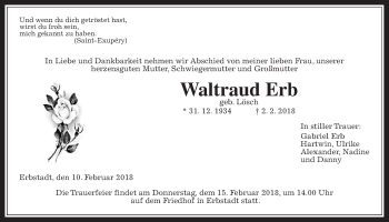 Traueranzeige von Waltraud Erb von Wetterauer Zeitung, Wetterauer Zeitung