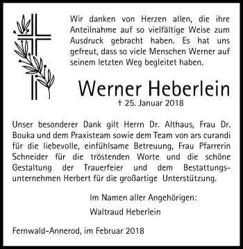 Traueranzeige von Werner Heberlein von Giessener Allgemeine, Alsfelder Allgemeine